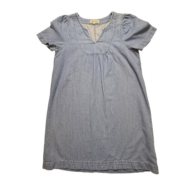 Madewell Blue Denim Popover Swing Dress Newsom Wash Linen Cotton Blend Sz Small - Picture 2 of 10